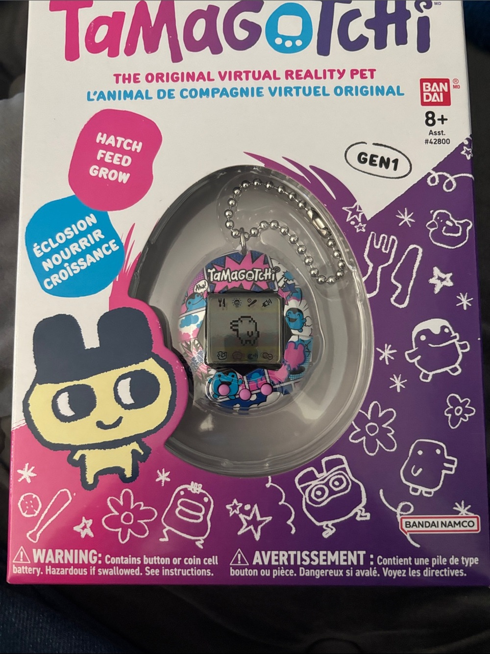 Tamagotchi Gen1 Digital Pet - Pink & Blue Egg Keychain